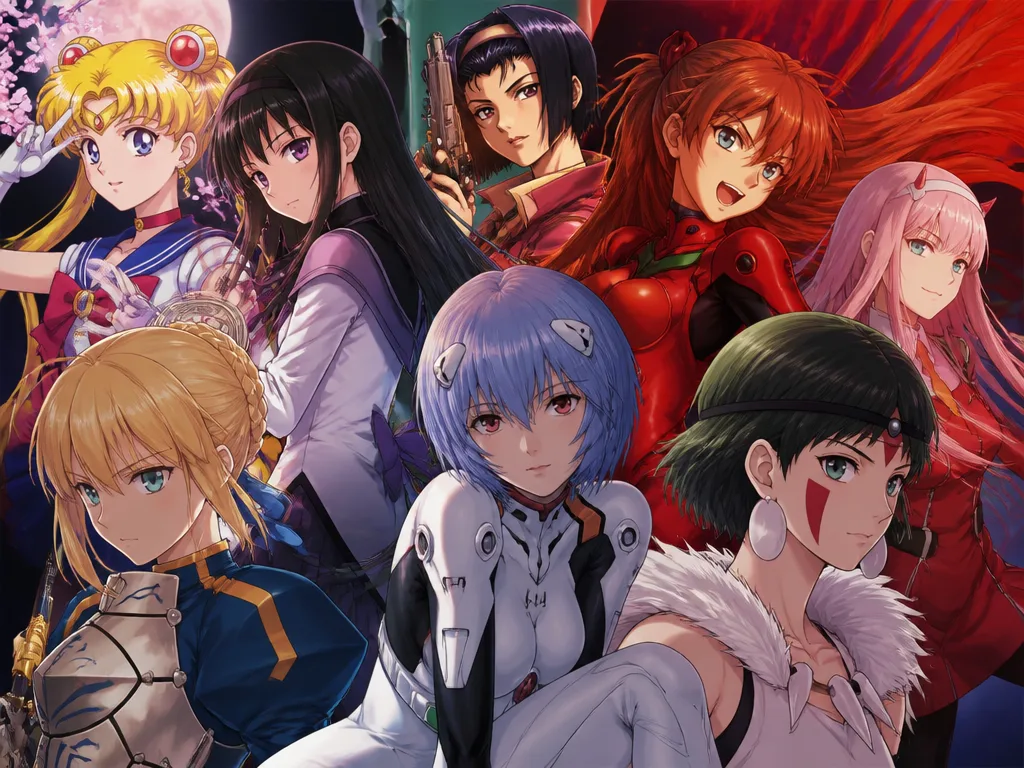 Ikoniska anime-tjejer – illustrativ gruppbild med karaktärer från anime-historien