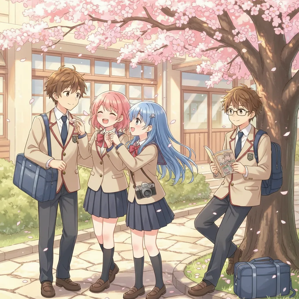 Mysig anime-scen med karaktärer i vardagsmiljö